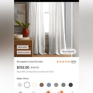 48” x 108” Quince White European Linen Curtain